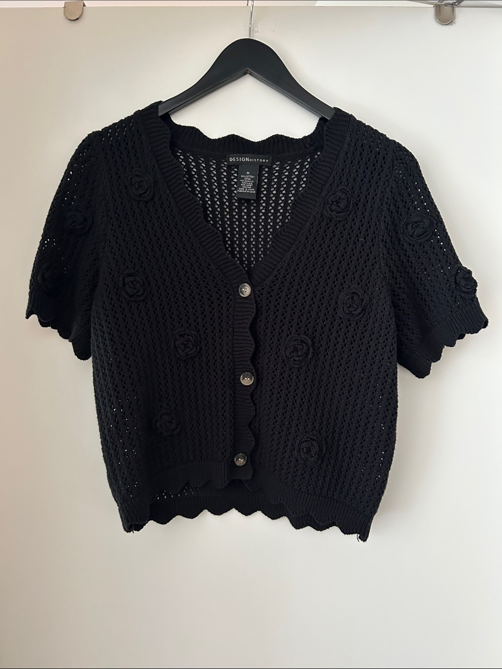 Design History Black Open-Knit V-Neck Cardigan